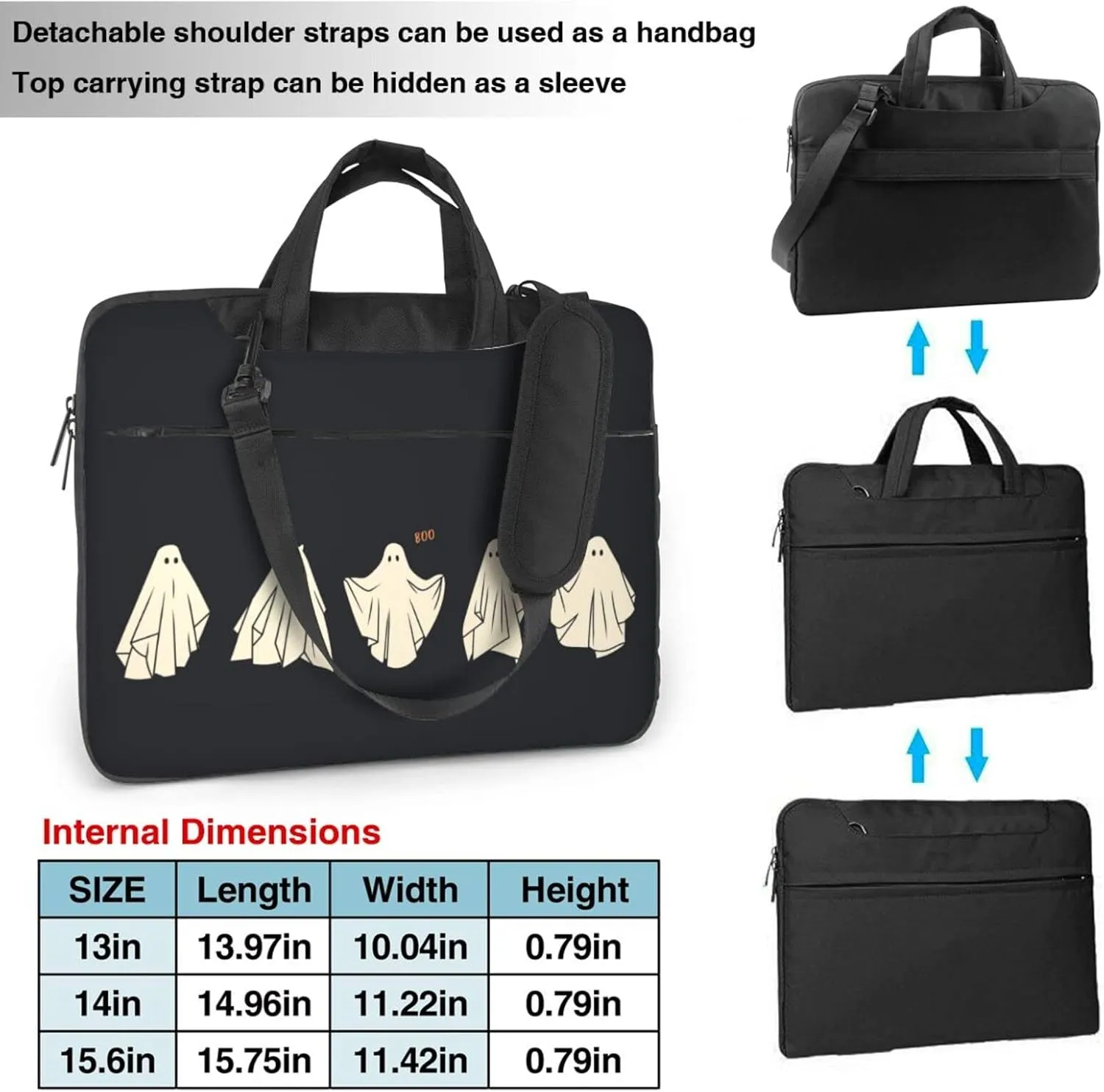 Laptop Bag Laptop Case 13 Inch Computer Bags Funny Halloween Scary Ghostly Printed Padded Sleeve Cover for Women Men