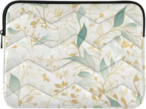 Laptop Sleeve Case 13-14 Inch Concise Travel Laptop Bag Handbag Green Gold Flowers for Work Journey funda para