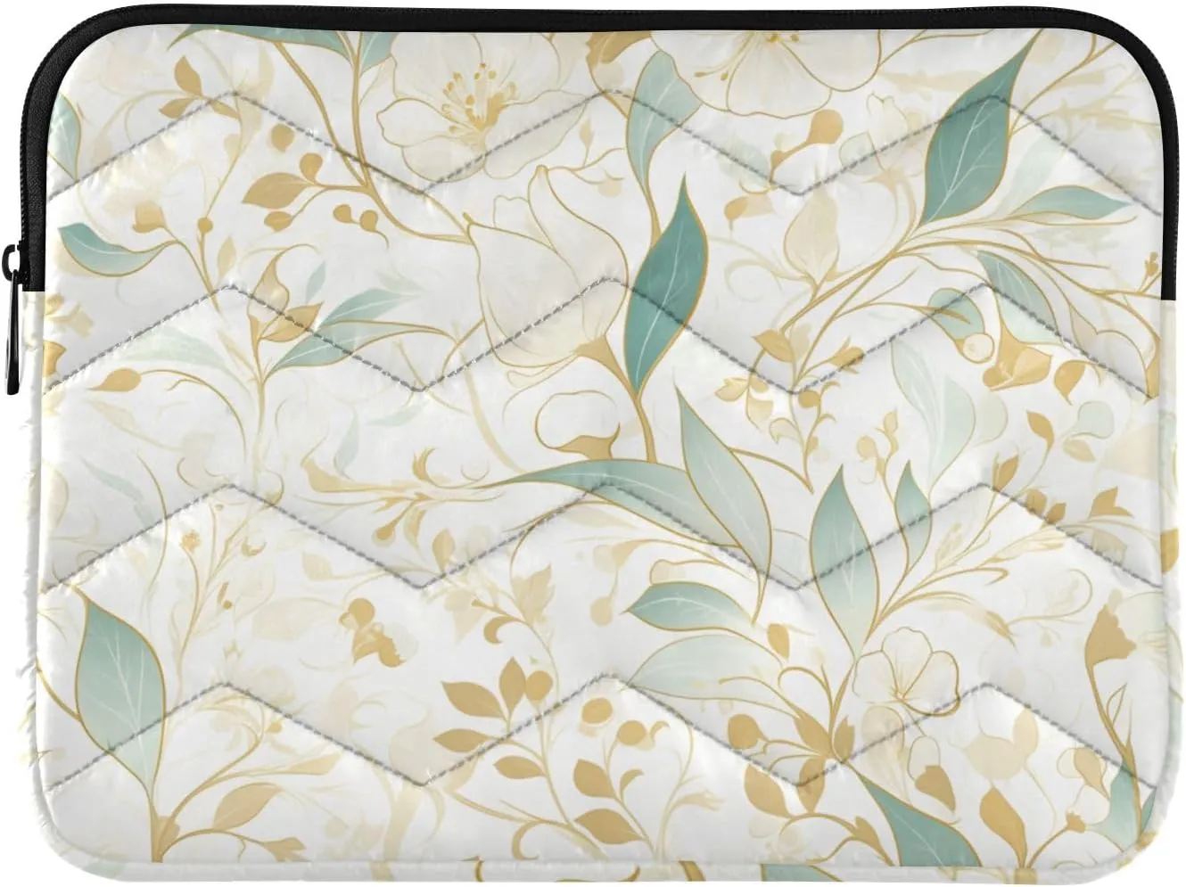 Laptop Sleeve Case 13-14 Inch Concise Travel Laptop Bag Handbag Green Gold Flowers for Work Journey funda para
