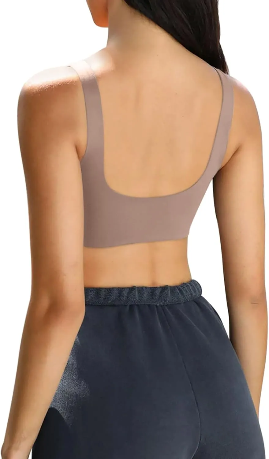 LASLULU Sexy Sports Bras for Women Scoop Neck Sleeveless Padded Bra Workout Yoga Crop Top