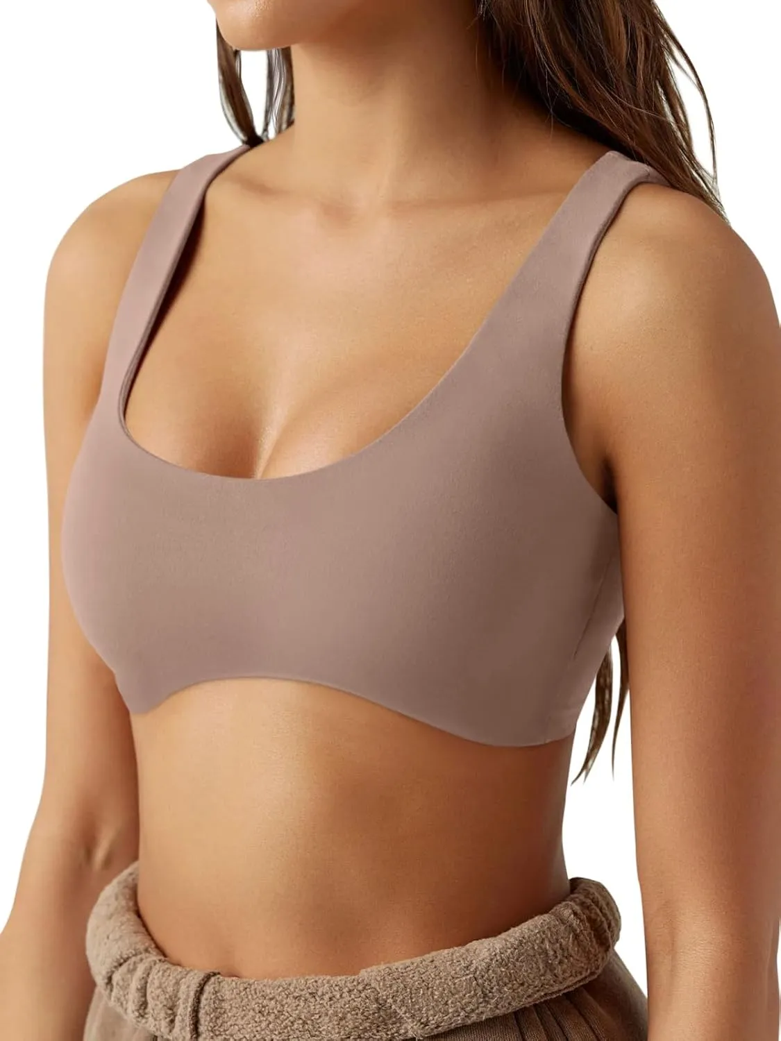 LASLULU Sexy Sports Bras for Women Scoop Neck Sleeveless Padded Bra Workout Yoga Crop Top