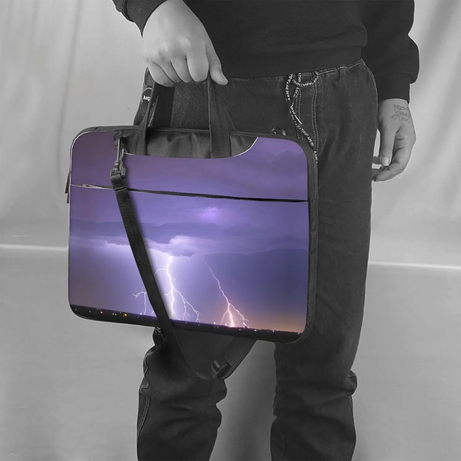 Lightning Storm Pattern Laptop Bag - with Soft Interior, Multiple Pockets - Ideal for Men, Travel and Business