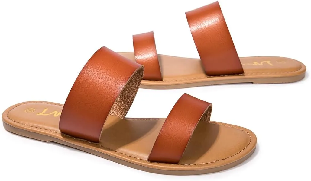 LM Women's Braided Slide Sandals Open Toe Two Band Slip On Flat Sandals Casual Summer Sandals