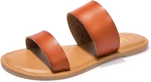 LM Women's Braided Slide Sandals Open Toe Two Band Slip On Flat Sandals Casual Summer Sandals