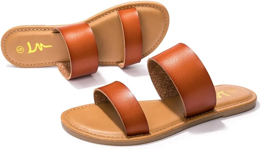 LM Women's Braided Slide Sandals Open Toe Two Band Slip On Flat Sandals Casual Summer Sandals