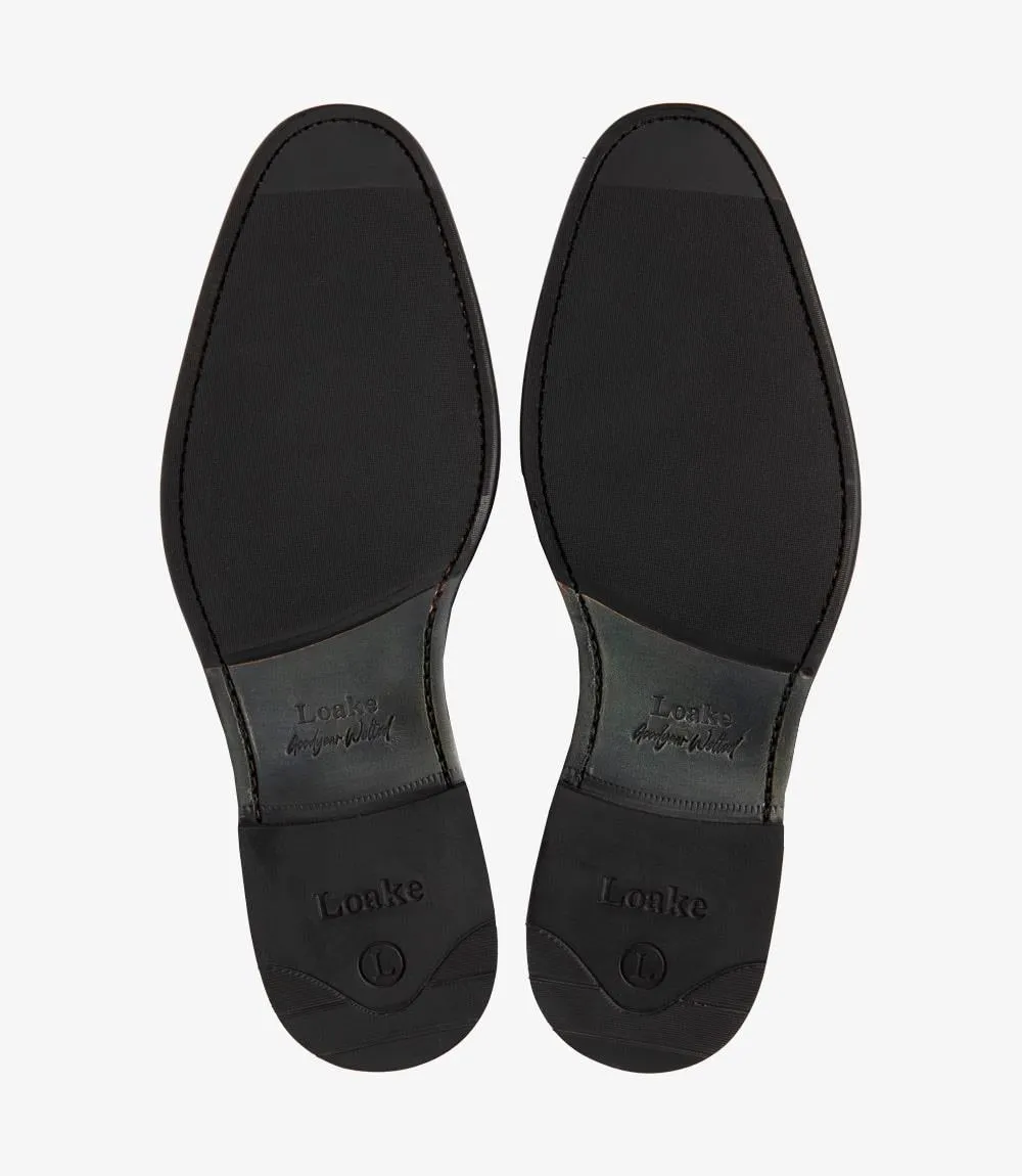 LOAKE ATHERTON TAN DERBY LEATHER/RUBBER SOLE F-MEDIUM