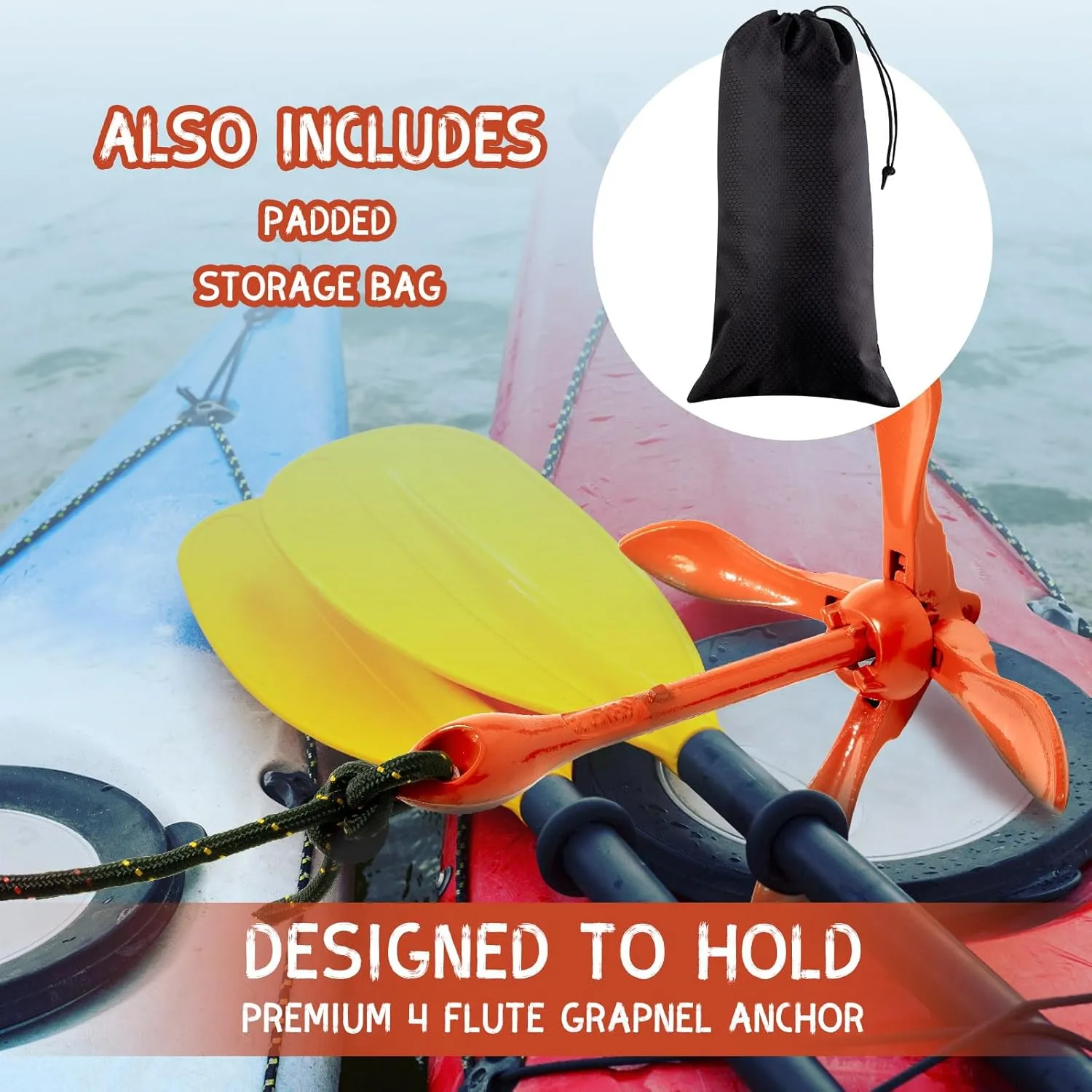 Lounsweer 2 Pack Marine Kayak Anchor Kit Grapnel Anchor Kit Folding Grapnel Anchor Boat Anchor with Foldable Claw Kayak Fishing Accessories for Small Boats Kayak Canoes Motorboat Paddle