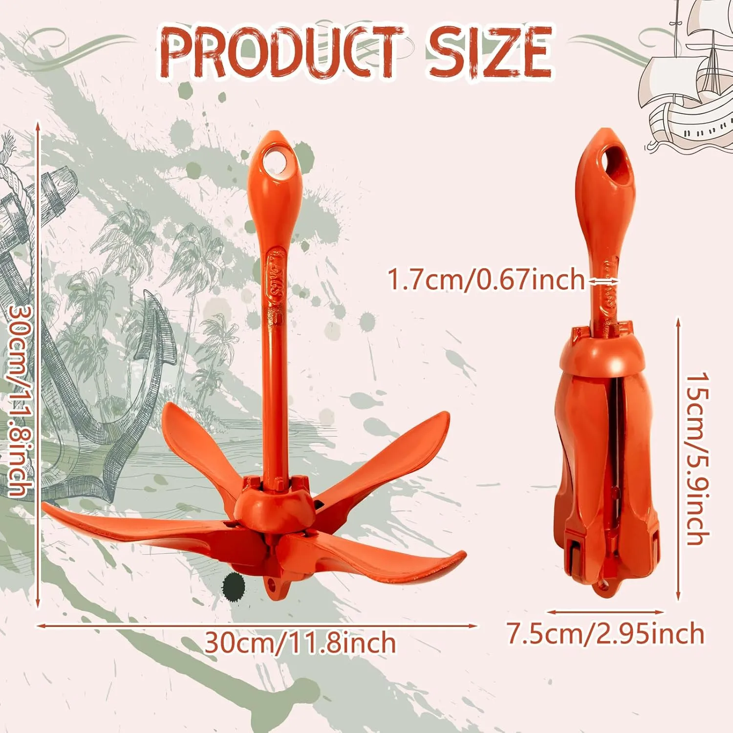 Lounsweer 2 Pack Marine Kayak Anchor Kit Grapnel Anchor Kit Folding Grapnel Anchor Boat Anchor with Foldable Claw Kayak Fishing Accessories for Small Boats Kayak Canoes Motorboat Paddle