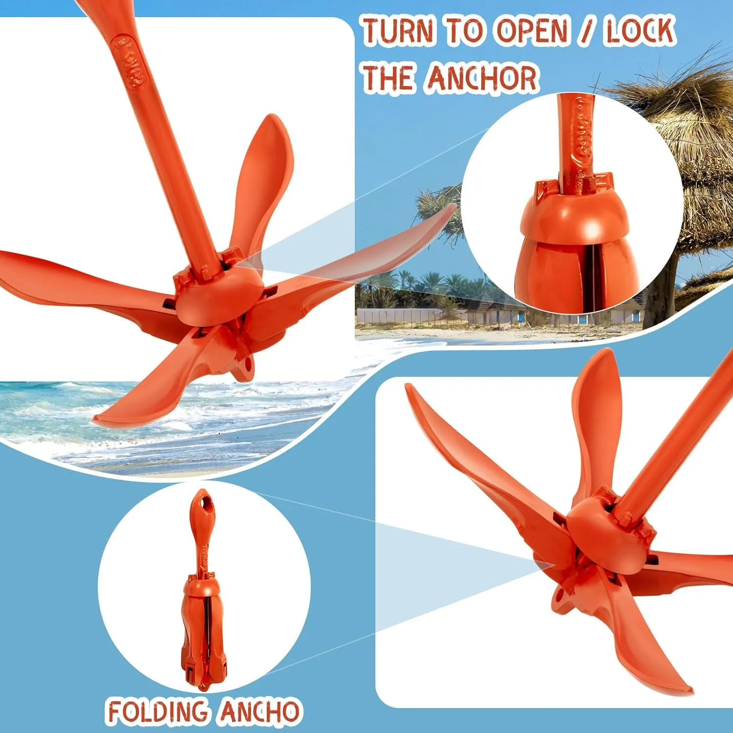Lounsweer 2 Pack Marine Kayak Anchor Kit Grapnel Anchor Kit Folding Grapnel Anchor Boat Anchor with Foldable Claw Kayak Fishing Accessories for Small Boats Kayak Canoes Motorboat Paddle