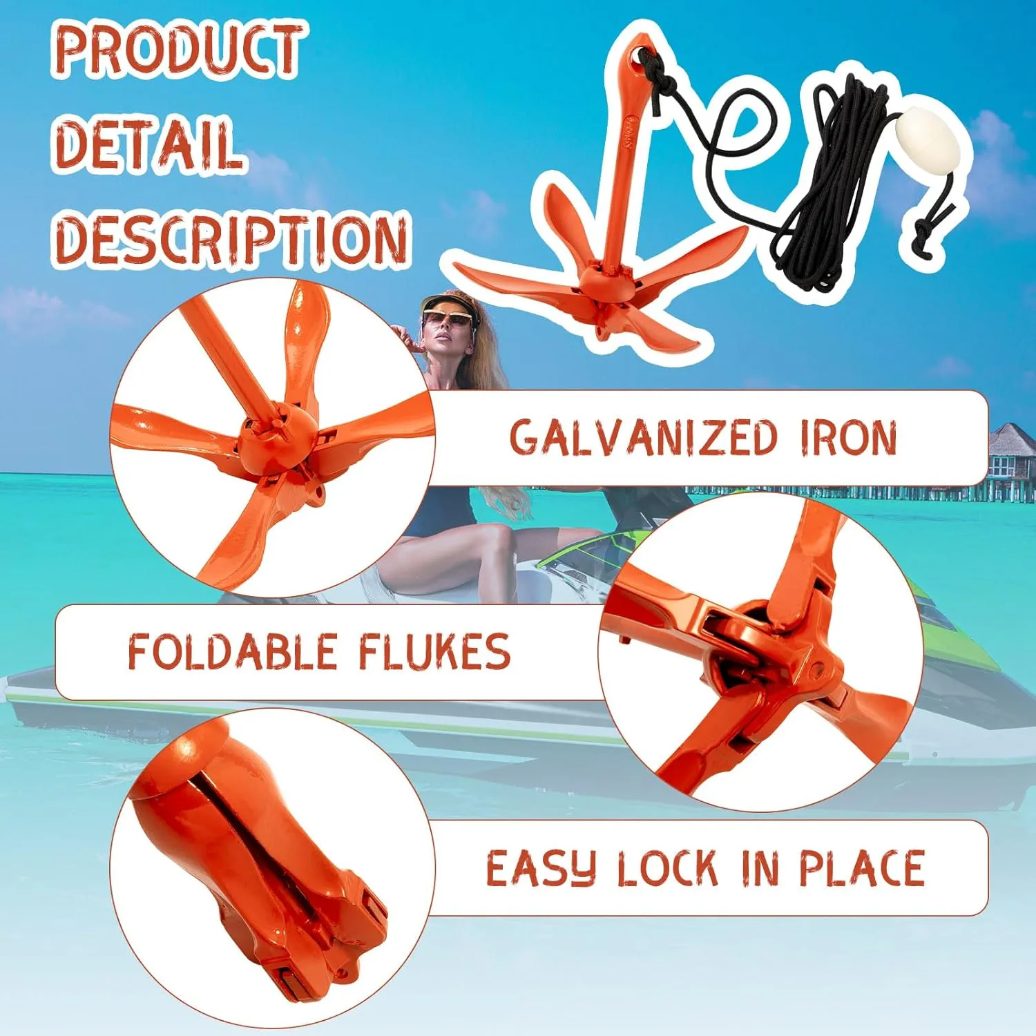 Lounsweer 2 Pack Marine Kayak Anchor Kit Grapnel Anchor Kit Folding Grapnel Anchor Boat Anchor with Foldable Claw Kayak Fishing Accessories for Small Boats Kayak Canoes Motorboat Paddle