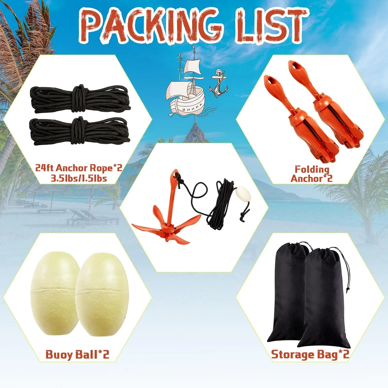 Lounsweer 2 Pack Marine Kayak Anchor Kit Grapnel Anchor Kit Folding Grapnel Anchor Boat Anchor with Foldable Claw Kayak Fishing Accessories for Small Boats Kayak Canoes Motorboat Paddle