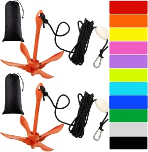 Lounsweer 2 Pack Marine Kayak Anchor Kit Grapnel Anchor Kit Folding Grapnel Anchor Boat Anchor with Foldable Claw Kayak Fishing Accessories for Small Boats Kayak Canoes Motorboat Paddle