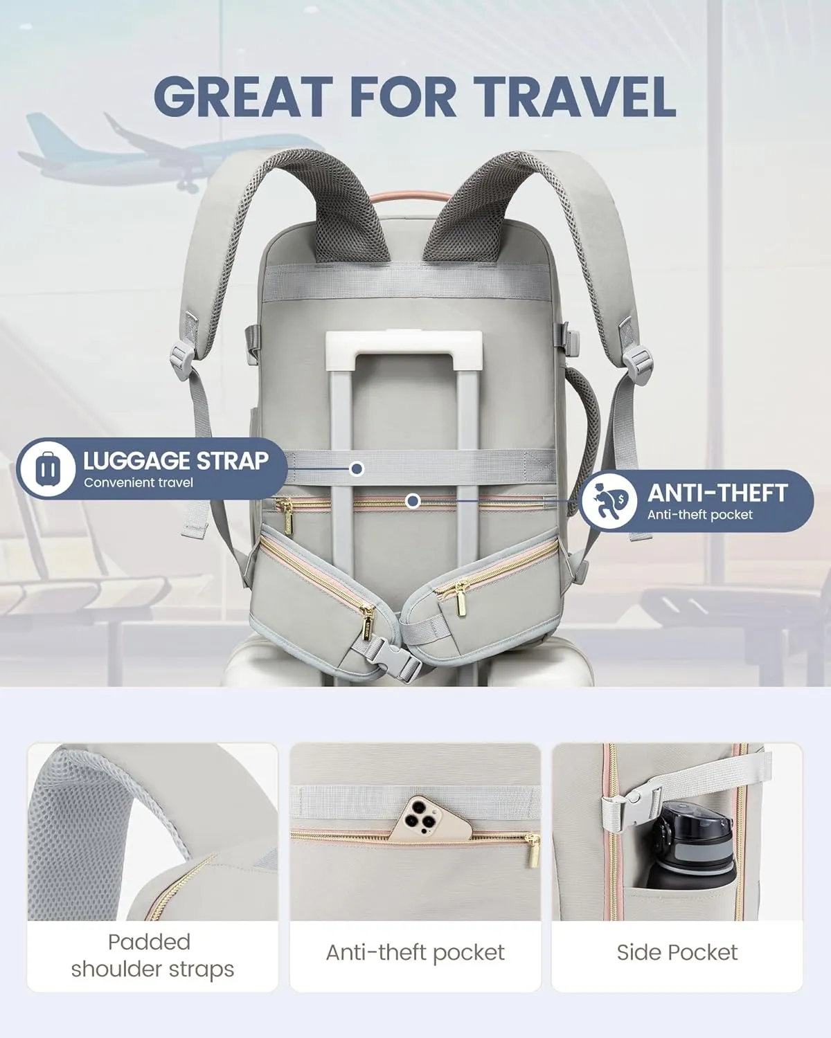 LOVEVOOK Travel Backpack for Women with Waist Strap,40L Cute Carry on Backpack Travels Essentials Personal Item Backpack for Traveling on Airplane,Large Carry on Luggage Travel Bag Flight Approved