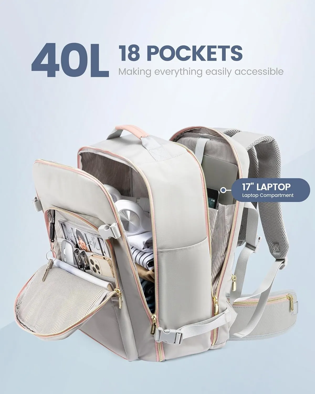LOVEVOOK Travel Backpack for Women with Waist Strap,40L Cute Carry on Backpack Travels Essentials Personal Item Backpack for Traveling on Airplane,Large Carry on Luggage Travel Bag Flight Approved