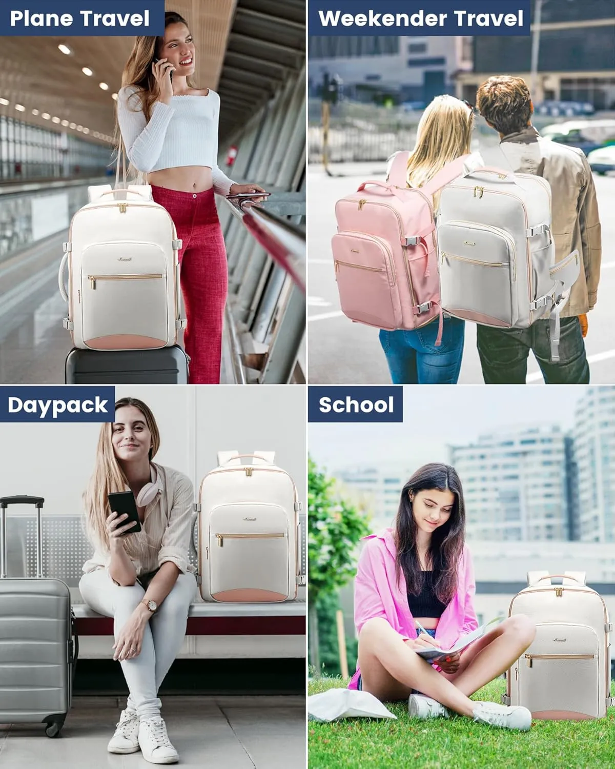 LOVEVOOK Travel Backpack for Women with Waist Strap,40L Cute Carry on Backpack Travels Essentials Personal Item Backpack for Traveling on Airplane,Large Carry on Luggage Travel Bag Flight Approved