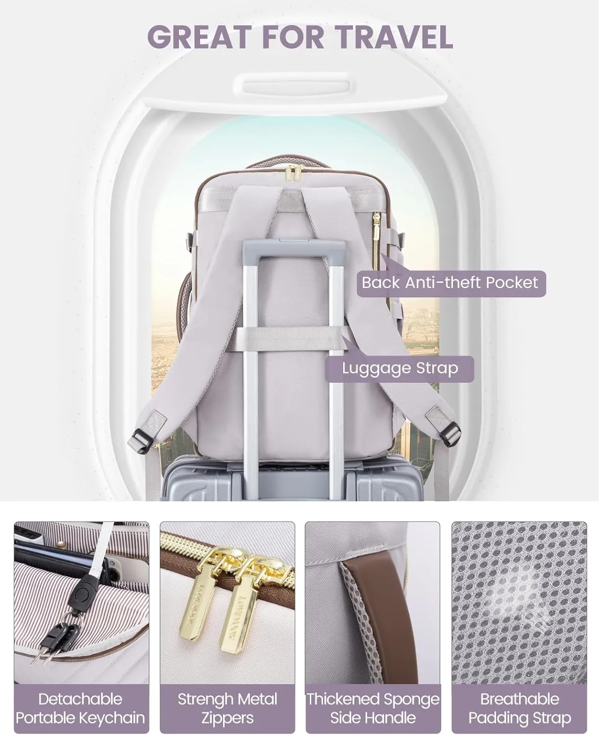 LOVEVOOK Travel Backpack for Women,50L Carry On Backpack for Airplanes,18 Inch Laptop Personal Item Travel Bag,TSA Approved Carry On Luggage,Waterproof Weekender Business Hiking Bag
