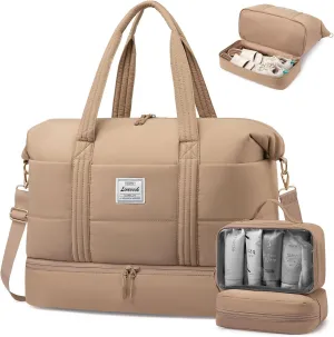 LOVEVOOK Travel Duffle Bag for Women, 3Pcs Puffer Large Weekender Overnight Bag with Shoe Compartment, Water Resistant Gym Duffel Bag, Carry on Bag for Hospital Delivery with Toiletry Organizer