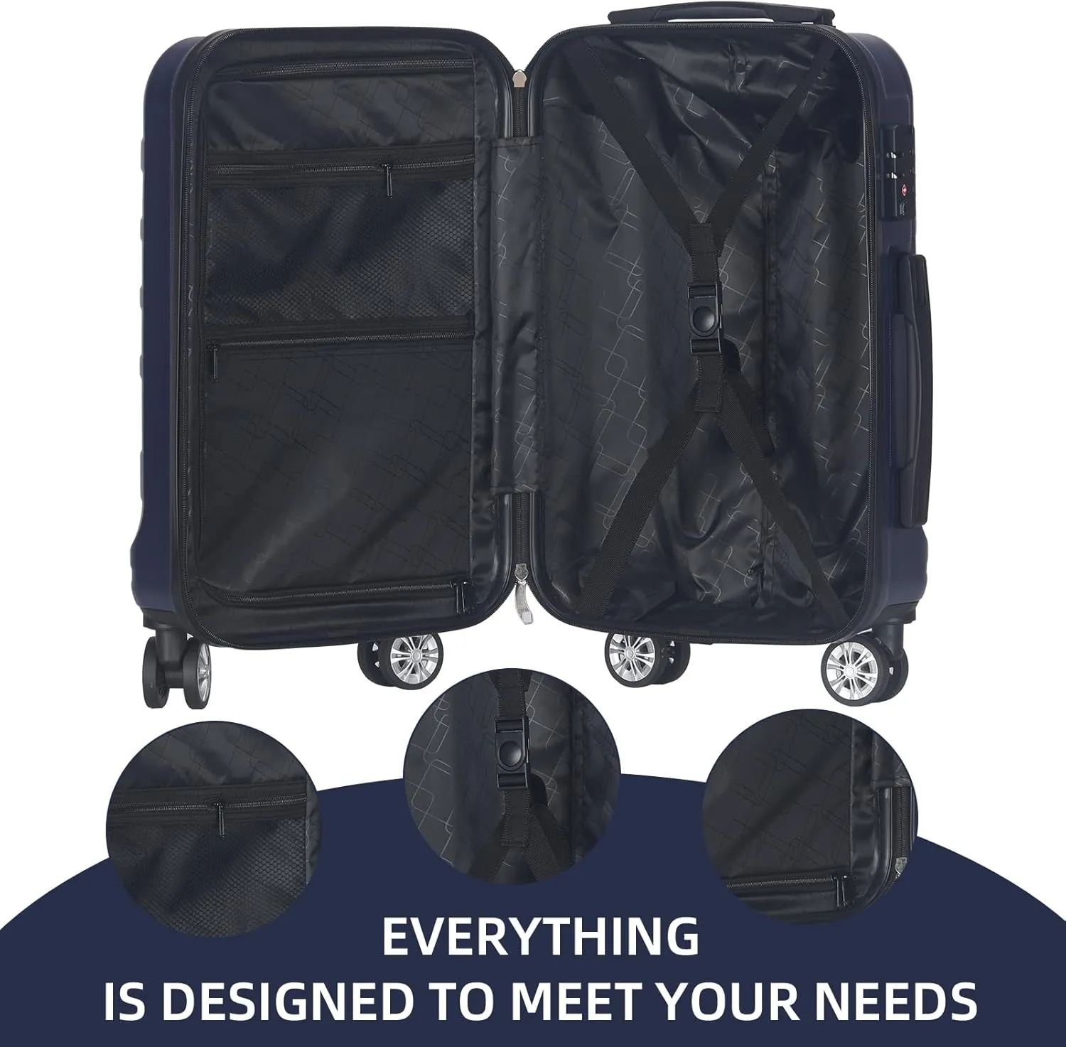 Luggage 20 Inch Set 3 Piece Luggage Set carry on luggage with wheels for Travel (Dark blue, 3 piece set-20-Inch)