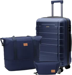 Luggage 20 Inch Set 3 Piece Luggage Set carry on luggage with wheels for Travel (Dark blue, 3 piece set-20-Inch)
