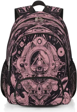 Magic Circle Small Backpack for Women, Sacred Geometry Travel Backpack Carry On Backpack Waterproof Backpack Cute Book Bags With Chest Strap for Women Men
