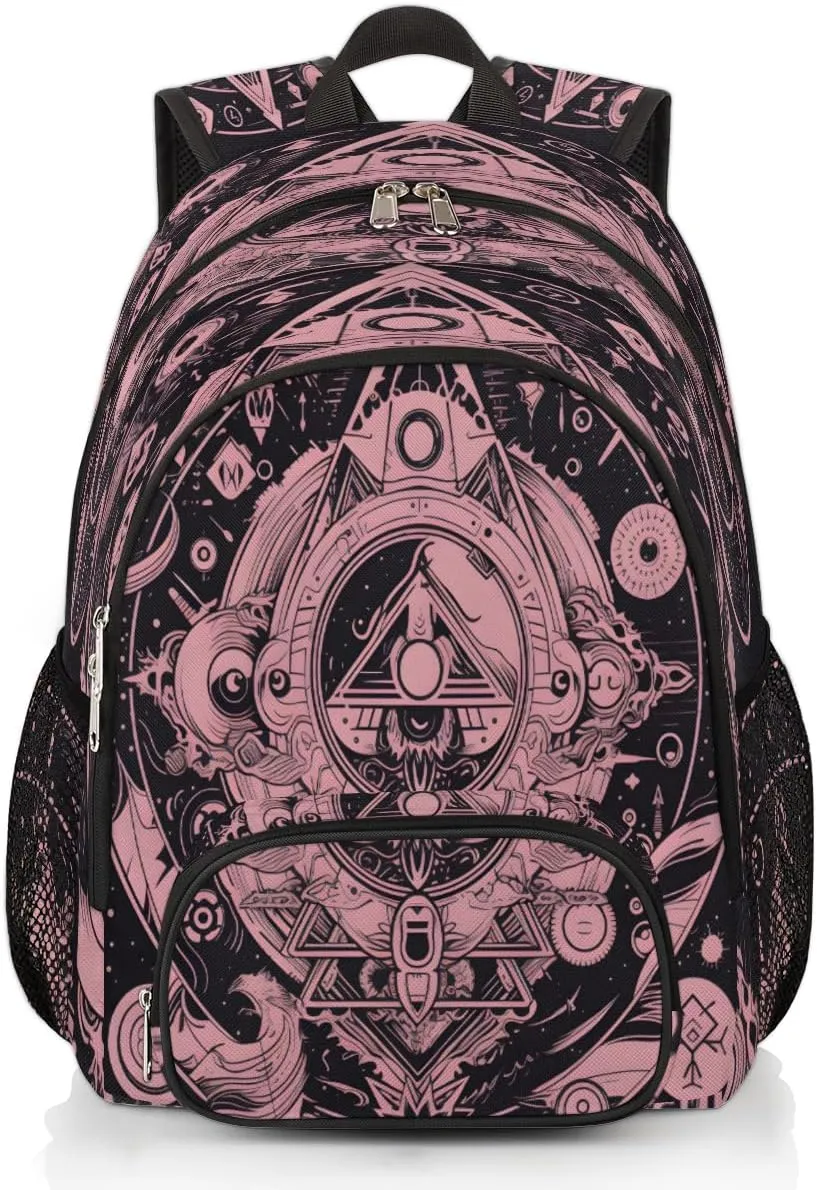 Magic Circle Small Backpack for Women, Sacred Geometry Travel Backpack Carry On Backpack Waterproof Backpack Cute Book Bags With Chest Strap for Women Men