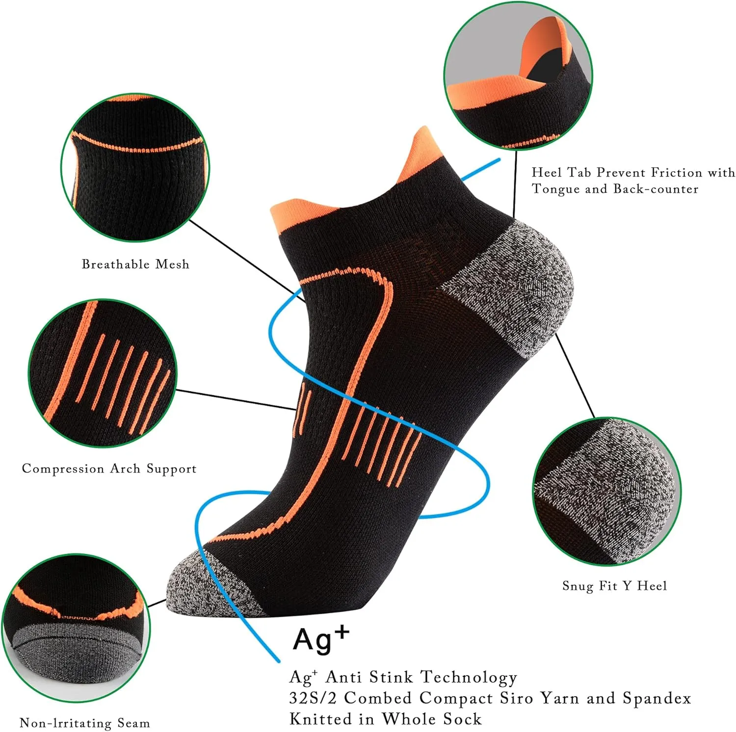 Men's Anti Sweat Odor Control Quick Dry Cotton Athletic Low Cut Ankle Running Socks