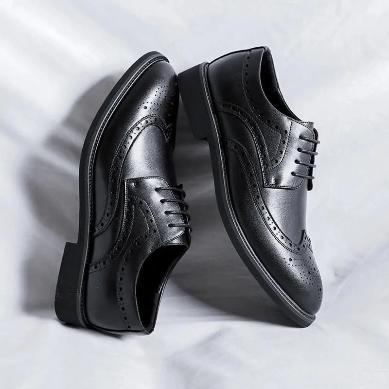 Men's Black Dress Shoes Mens Classic Casual Business Formal Oxford Lace Up Wedding Pointed Toe Derby Shoes for Men