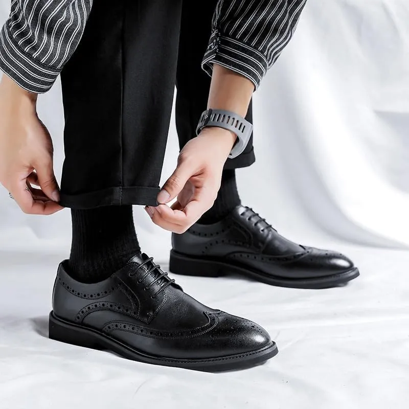 Men's Black Dress Shoes Mens Classic Casual Business Formal Oxford Lace Up Wedding Pointed Toe Derby Shoes for Men