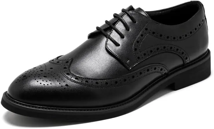 Men's Black Dress Shoes Mens Classic Casual Business Formal Oxford Lace Up Wedding Pointed Toe Derby Shoes for Men