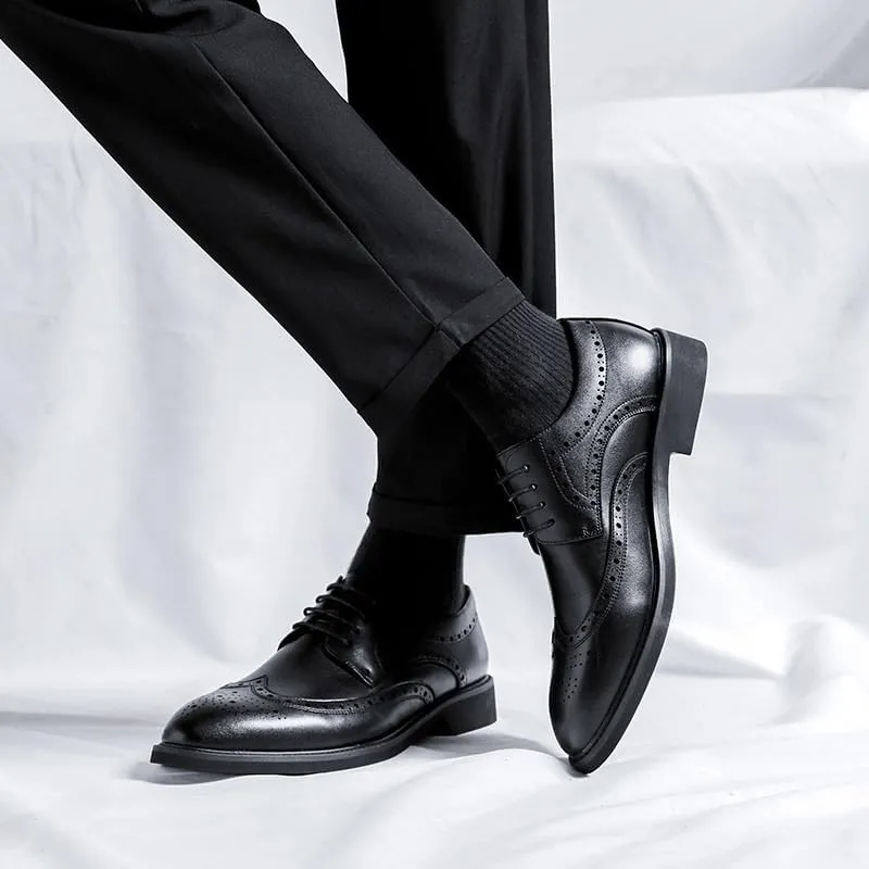 Men's Black Dress Shoes Mens Classic Casual Business Formal Oxford Lace Up Wedding Pointed Toe Derby Shoes for Men