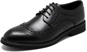 Men's Black Dress Shoes Mens Classic Casual Business Formal Oxford Lace Up Wedding Pointed Toe Derby Shoes for Men