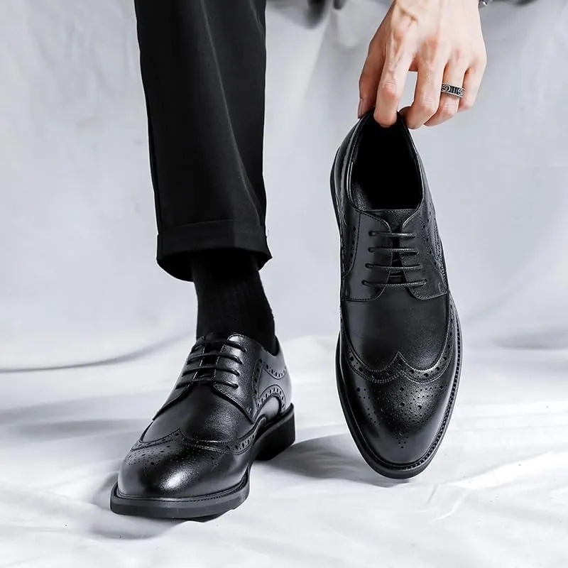 Men's Black Dress Shoes Mens Classic Casual Business Formal Oxford Lace Up Wedding Pointed Toe Derby Shoes for Men