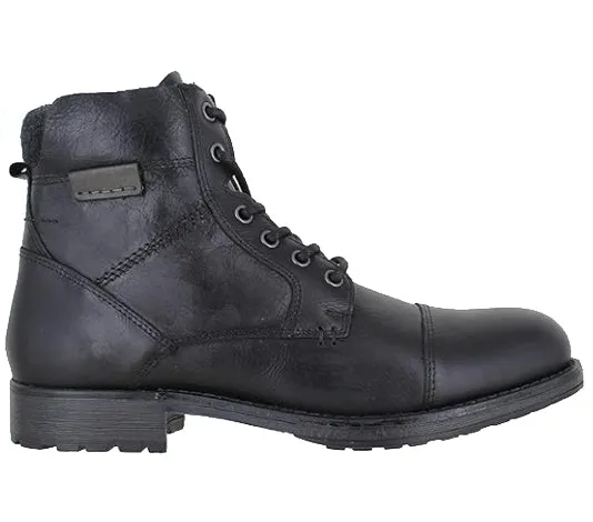 Mens Black Leather Lace Up Boots High Top Zip Up Biker Boots