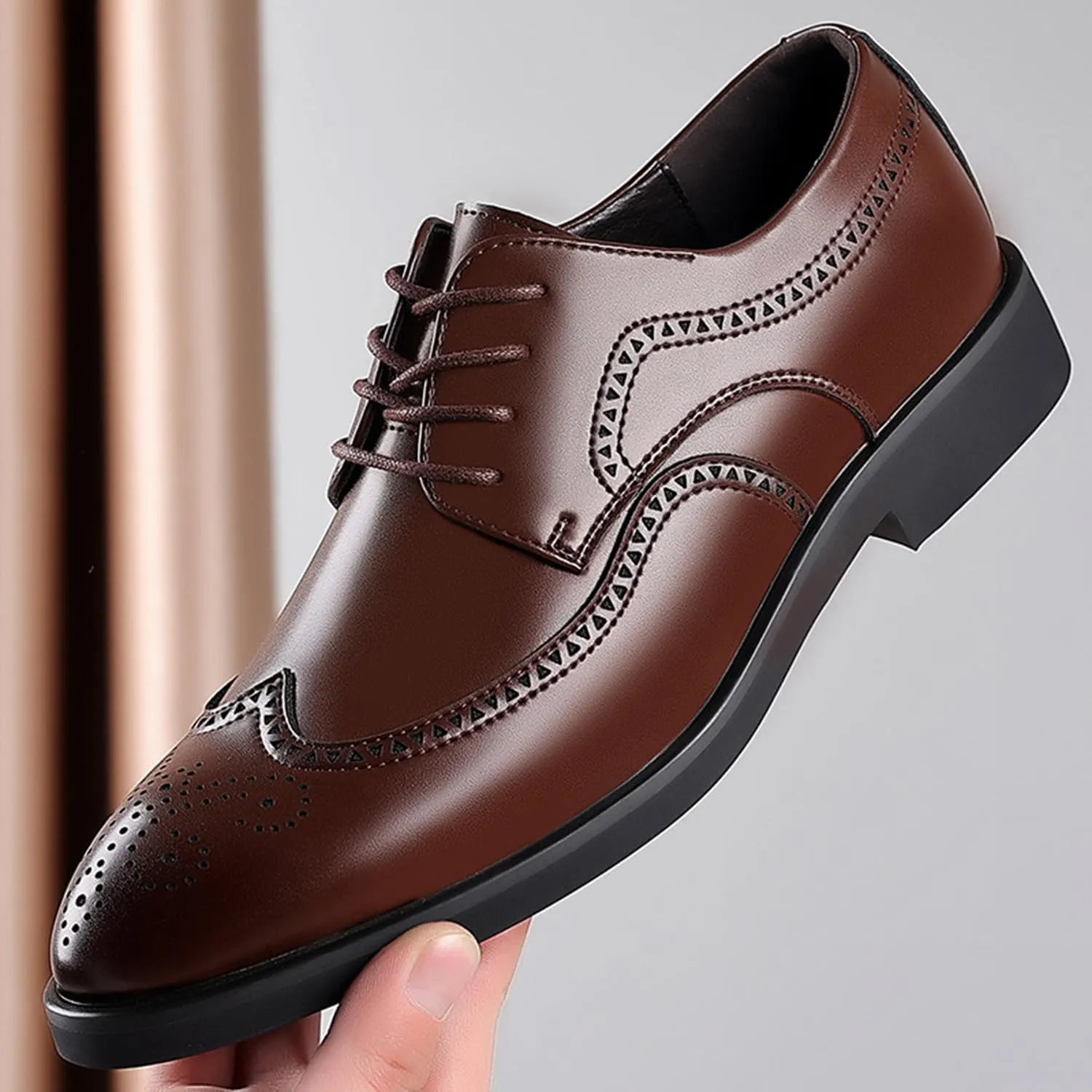 Mens Brogues Classic Oxfords Dress Shoes Formal Business Comfy Breathable Brogues Derby Lace Up Shoes for Men