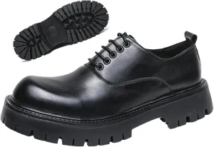 Men's Leather Chunky Platform Derby Shoes Luxury Round Toe Lace up Lug Sole Oxford Shoes Comfort Breathable Non Slip Dress Shoes