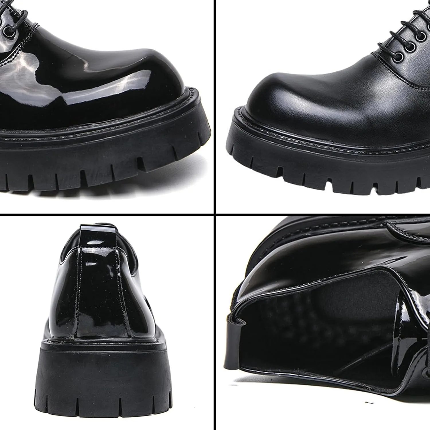 Men's Leather Chunky Platform Derby Shoes Luxury Round Toe Lace up Lug Sole Oxford Shoes Comfort Breathable Non Slip Dress Shoes