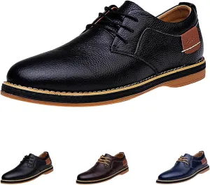 Men's Leather Lace-up Casual Oxfords,Comfortable Hand-Stitched Travel Non-Slip Softsole Derby Business Dress Shoes