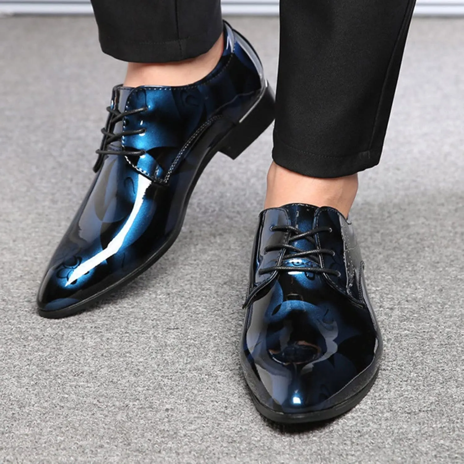 Mens Moccasins Shoes Leather Classical Style Shoes for Men Slip On PU Leather Low Rubber Sole Block Heel Work Leather Boxing Shoes for Men (Blue, 12.5)