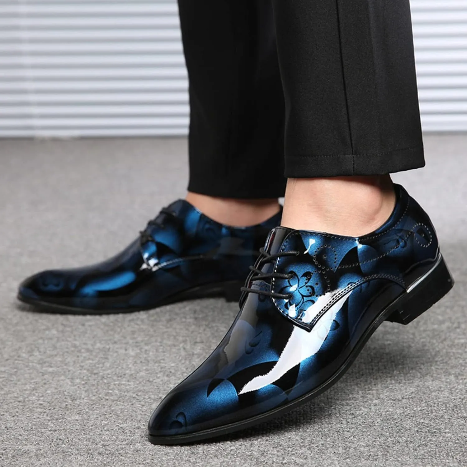 Mens Moccasins Shoes Leather Classical Style Shoes for Men Slip On PU Leather Low Rubber Sole Block Heel Work Leather Boxing Shoes for Men (Blue, 12.5)