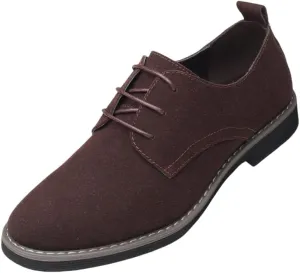 Men's Suede Dress Oxfords Shoes Fashion Round-Toe Lace up Low Top Nubuck Leather Casual Shoes Classic Business Formal Derby Shoe