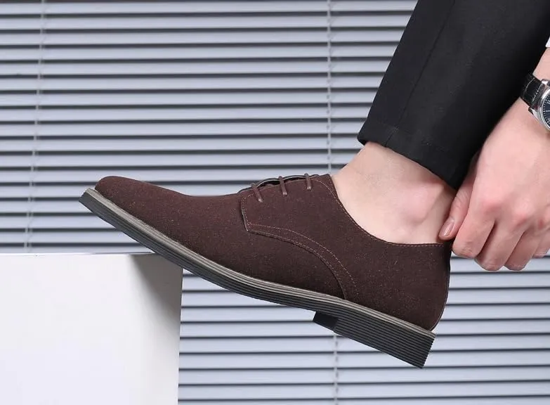 Men's Suede Dress Oxfords Shoes Fashion Round-Toe Lace up Low Top Nubuck Leather Casual Shoes Classic Business Formal Derby Shoe