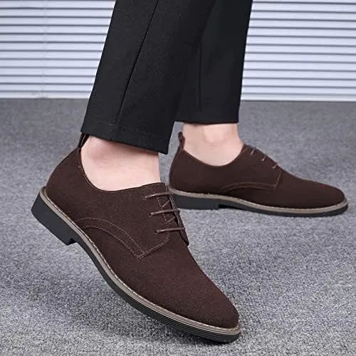 Men's Suede Dress Oxfords Shoes Fashion Round-Toe Lace up Low Top Nubuck Leather Casual Shoes Classic Business Formal Derby Shoe