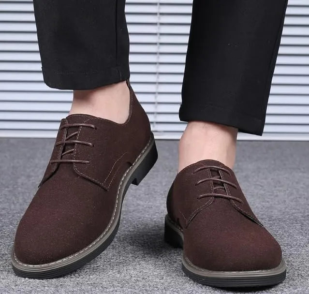 Men's Suede Dress Oxfords Shoes Fashion Round-Toe Lace up Low Top Nubuck Leather Casual Shoes Classic Business Formal Derby Shoe