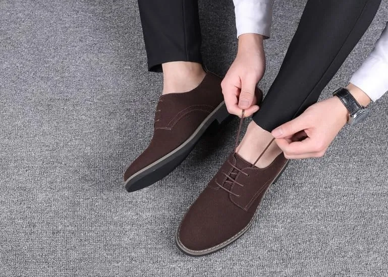 Men's Suede Dress Oxfords Shoes Fashion Round-Toe Lace up Low Top Nubuck Leather Casual Shoes Classic Business Formal Derby Shoe