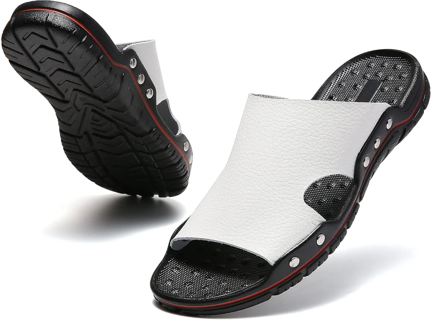 Men's Summer Leather Slide Sandals Open Toe Beach Slippers Shoes