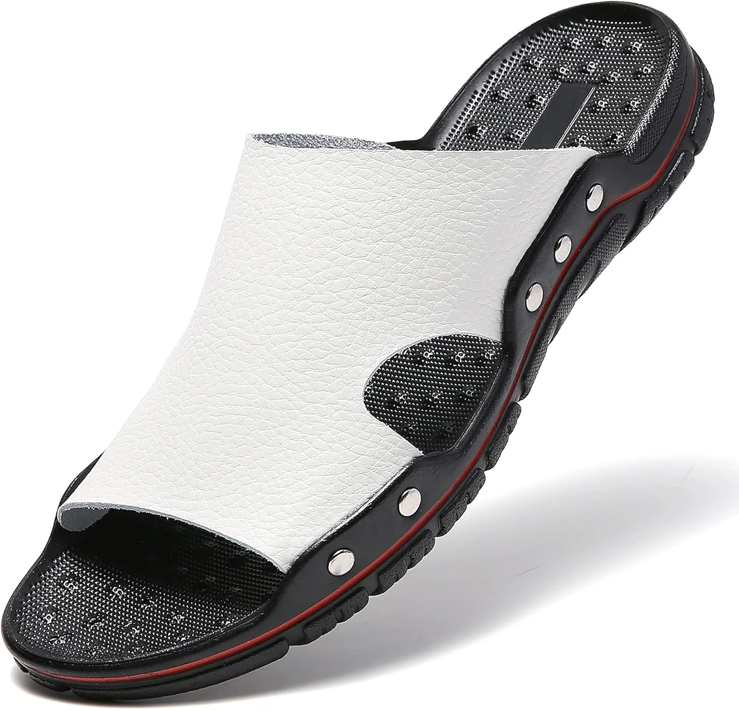 Men's Summer Leather Slide Sandals Open Toe Beach Slippers Shoes