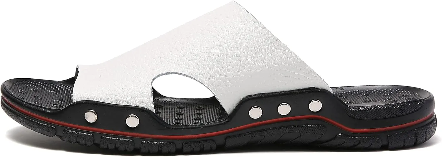 Men's Summer Leather Slide Sandals Open Toe Beach Slippers Shoes