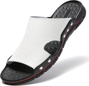 Men's Summer Leather Slide Sandals Open Toe Beach Slippers Shoes