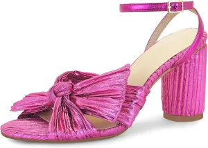 MICIFA Women's Bow Knot Heeled Sandals Open Toe High Block Ankle Strap Chunky Heels Bride Wedding Shoes
