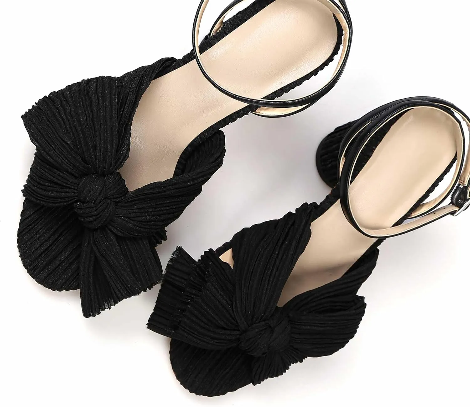 MICIFA Women's Bow Knot Heeled Sandals Open Toe High Block Ankle Strap Chunky Heels Bride Wedding Shoes